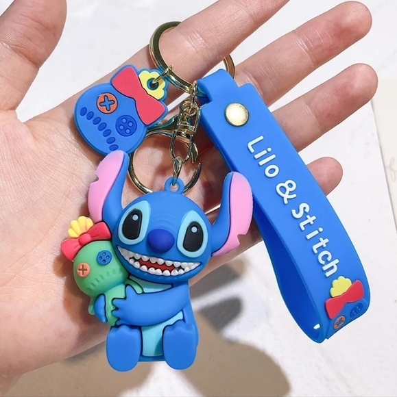 Lilo and Stitch Silicone Stitch and Scrump Keychain in Blue Multi and Gold NWT - Picture 1 of 4